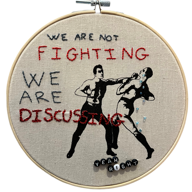 We are not fighting we are discussing- vægbroderi - Mads Dinesen Studio